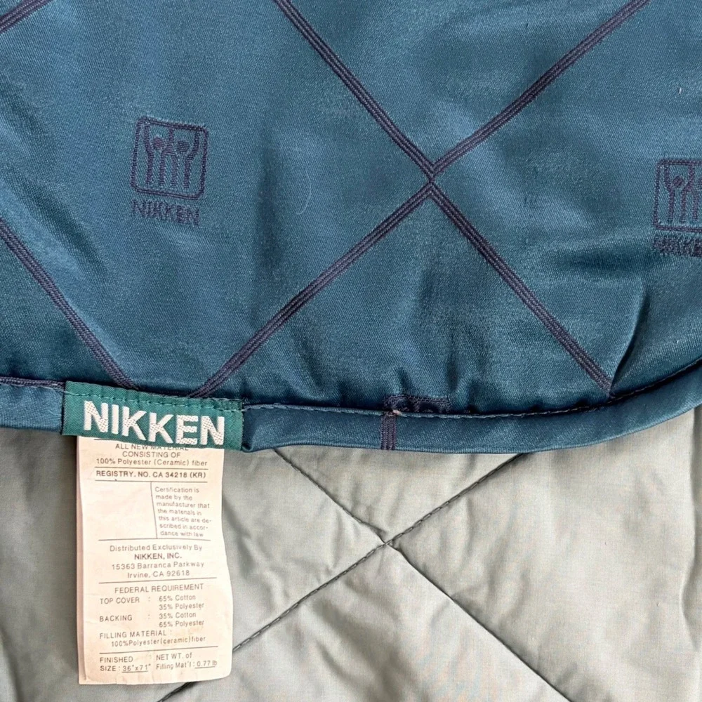 Nikken KenkoTherm Travel Pad Blue Quilted Far-Infrared Technology 71x36 with Bag
